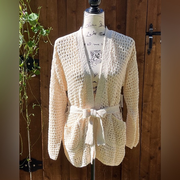Joie Soledad Open Crochet Cotton Wrap Cardigan Sweater Natural Cream Size XS NWT - Picture 2 of 8